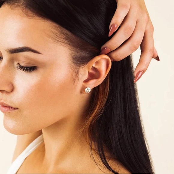 6 Pairs Stainless Steel Stud Earrings Set Hypoallergenic 14K White Gold 316L CZ. - Picture 2 of 6